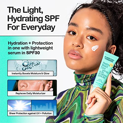 Everyday Humans Resting Beach Face | Spf 30 Lightweight Facial Sunscreen & Makeup Primer 0.5 Oz | Serum Moisturizier W/ Hyaluronic Acid For Glow | Face Moisturizier With Spf For Normal, Combo, Oily Skin | Cruelty Free Oxybenzone Free | Travel Mini Size #TOP1