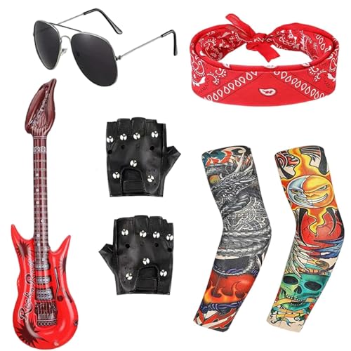 KBCYRT Déguisement Rockstar pour enfants - 7 pièces - Déguisement disco Rockstar - Pour rave, spectacles, fêtes masquées, Halloween, garçons et filles