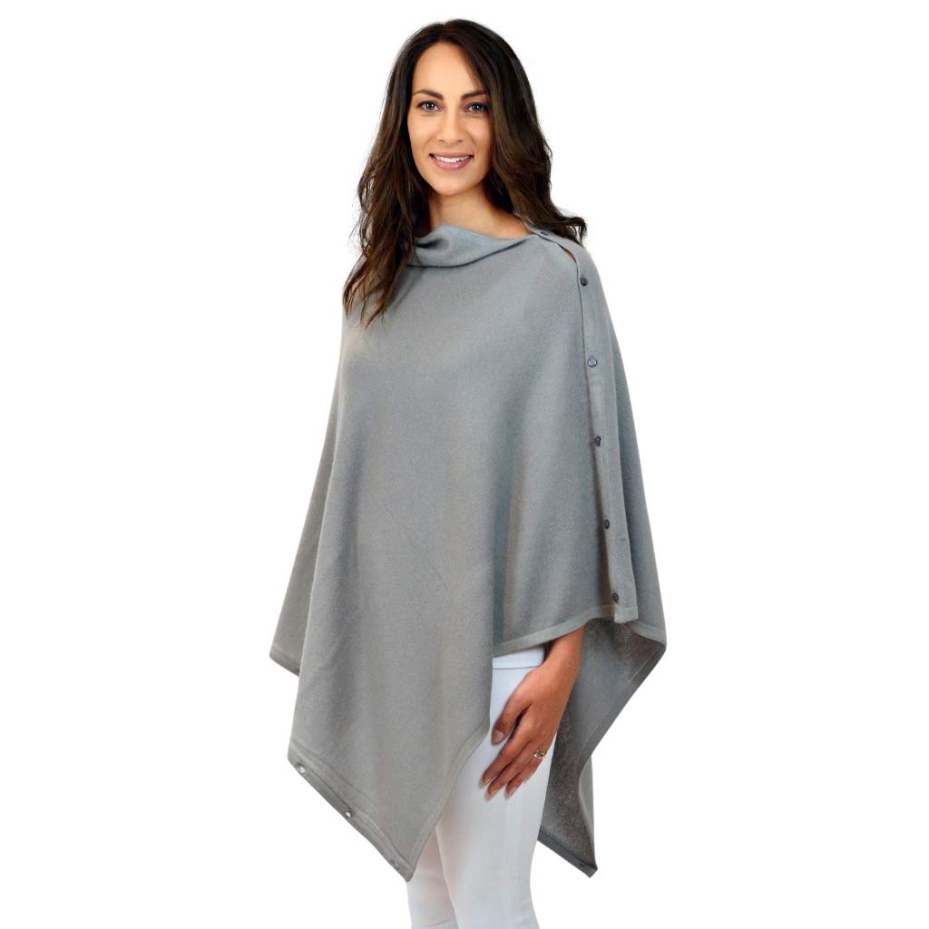 Mimi & Thomas Grey 100% Cashmere Button Poncho Multiway Shawl Scarf wrap