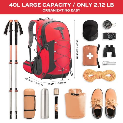 Image of Maelstrom 40L Hiking Backpack, Lightweight Camping Daypack with Rain Cover | Water-Resistant Rip-Stop Nylon, Wet /Dry Separation, Multi-Pockets, Survival Whistle. Ideal For Men, Women, Travel, Trekking