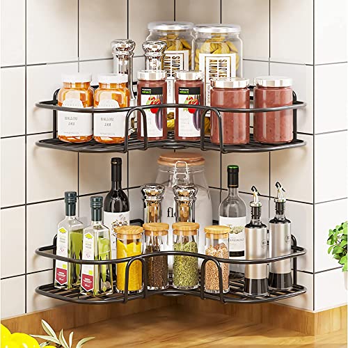 Image of (2-Pack Shelf Adhesive Bathroom & Kitchen Corner Storage Organizer Rack /Shelf Wall Mounted (No Drilling Required) | Bathroom Accessories Metal with Matt Finish (Black)