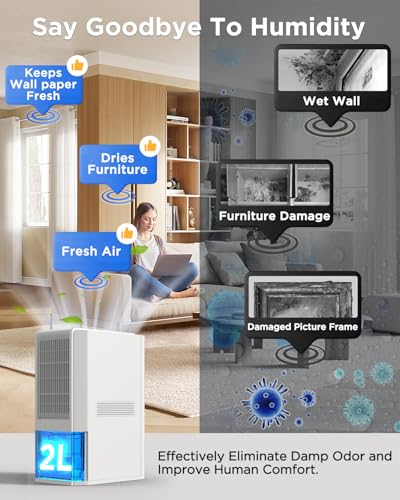 Image of EasyAcc 1.3L /Day Dehumidify-Dehumidifier for Home Damp,2000ml Dehumidifiers,[LIFETIME SERVICE]with Sleep Mode /85W /Auto Shut off /7 LED Helps to Prevent Mould Musty Smells Bathroom Wardrobe Q22