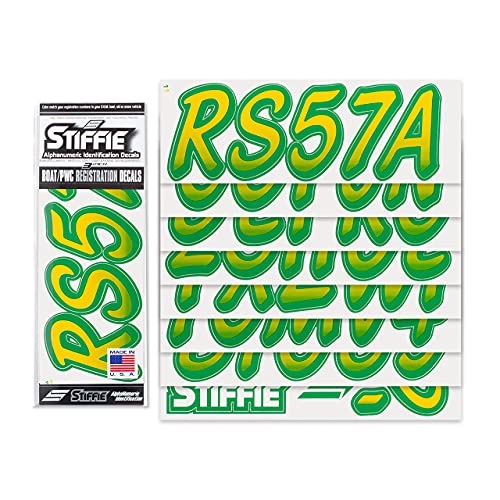 Image of STIFFIE Whipline Yellow /Green 3 inch Boat & PWC Registration Decals • Numbers Letters Stickers