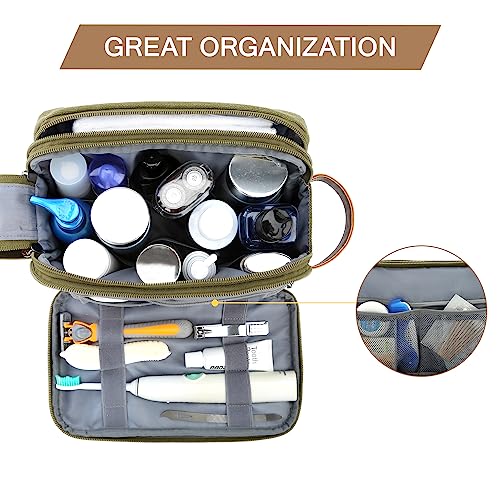 Image of BAGSMART Toiletry Bag for Men, Canvas Travel Toiletry Organizer Dopp Kit Water-resistant Shaving Bag for Toiletries Accessories, Green, Medium, Basic /Leisure