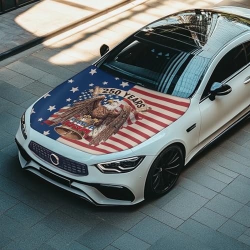 Image of 250 Years American Flag Car Front Hood Cover Eagle Car Hood Cover Banner for Women Men Automotive Hood Covers All-Season Protection Cars Sedans Accessories Decor