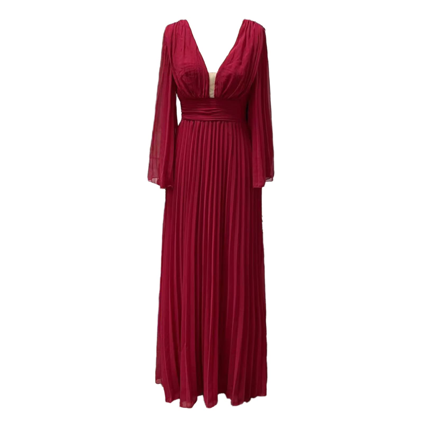 Brautkleider Hochzeitskleider Langarm Tiefer V-Ausschnitt Ballkleider Damen Lang Tüll Abendkleider Elegant Maxikleid Cocktailkleid High Waist Swing Kleider Partykleid A Linie Tunika Kleid