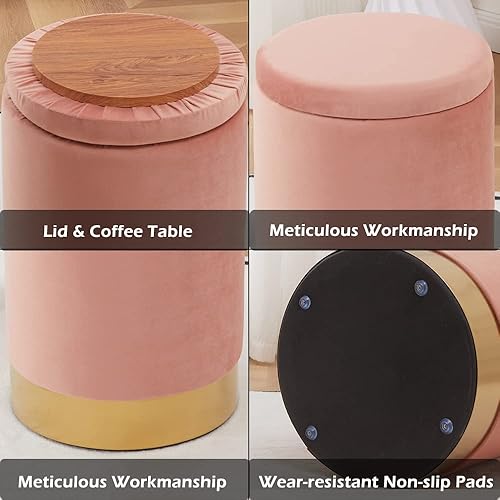 Miniatura 7 de Mxfurhawa Taburete otomano de terciopelo multiusos con base de metal, moderno taburete redondo para tocador, silla otomana, soporte acolchado de 300