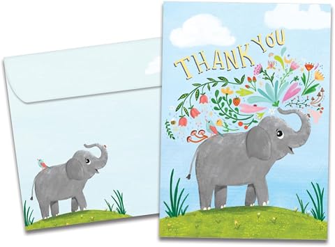 Tree-Free Greetings - Thank You Greeting Card - Artful Designs - 1 Card + Matching Envelope - Made in USA - 100% Recycled Paper - 5x7 - Elephant Flowers (GO69836)