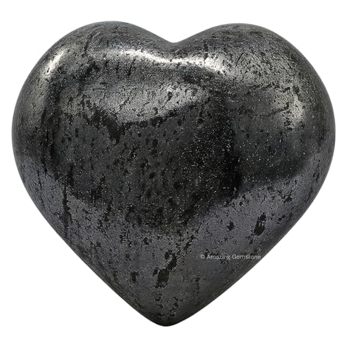 Amazing Gemstone Hematite Crystal Heart Palm Stone - Pocket Massage Worry Stone for Natural Body Chakra Balancing, Reiki Healing and Crystal Grid