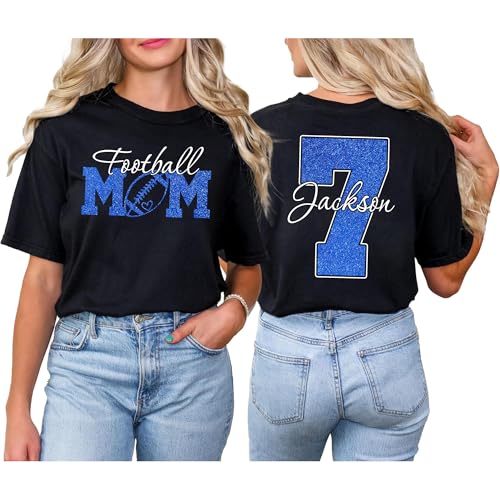 NAZENTI Football Mom Shirt, American Football Shirts Custom Name, Personalized Women Tee, T-Shirt Sweatshirt Senior Gifts