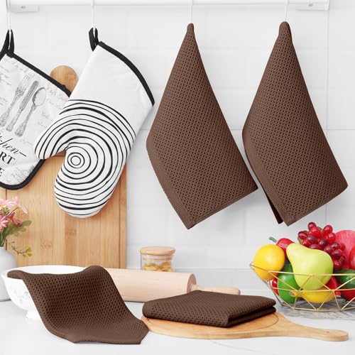 Image of Homaxy 100% Cotton Waffle Weave Kitchen Dish Cloths, Ultra Soft Absorbent Quick Drying Dish Towels, 12 x 12 Inches, 18-Pack, Coffee