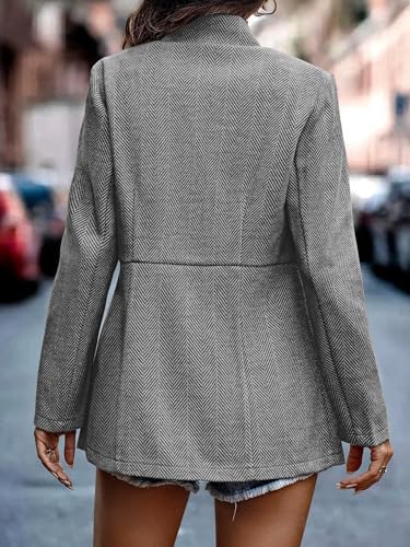 ELLEVEN Women’s Open Front Herringbone Blazer-Business Casual Long Sleeve Work Jacket with Full Lining and Padded Shoulders2