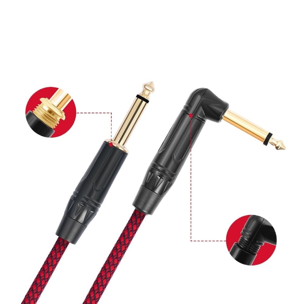 Cable de guitarra eléctrica de 3 metros, recto a ángulo recto, cable de instrumento de 1/4 pulgadas