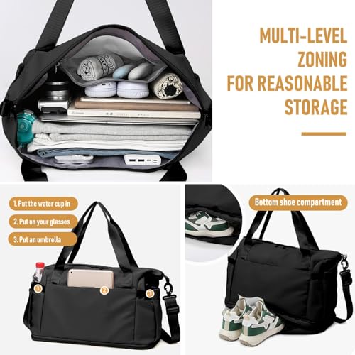 Trendy Women's Travel Duffel: Multi - purpose Sports Tote, Shoulder - Comfortable Weekender Overnight Bag (V-Black)3