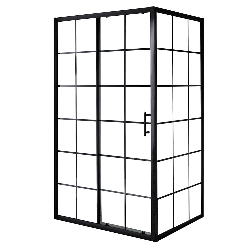 Milano Barq 1000mm Black Grid Sliding Shower Enclosure Door 800mm Side Panel