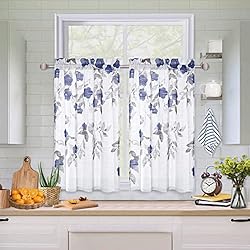 Cortinas De Sala Cortas CAROMIO Cortinas de ventana Persianas cortas para sala de estar Cortinas pequeñas Transparente estampado floral Ventana Cortinas cortas 66x61 cm 2 paneles Azul
