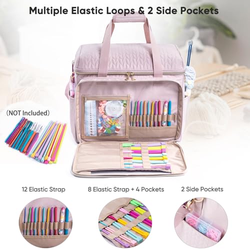 Image of MYBAGZING Large Yarn Storage Bag,Crochet Bag Organizer,Yarn Bags for Crocheting,Crochet Storage Bag with Pockets for Crochet Hooks, Crochet Accessories,Knitting Bags,Gifts for Crocheters