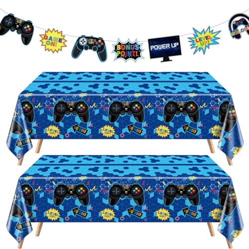 PIXHOTUL 3 Piezas De Decoración De Fiesta Temática De Videojuegos, Incluye Manteles De Juegos, Elementos, Banderines, Decoraciones para Fiestas Temáticas De Videojuegos, Cumpleaños De Niños