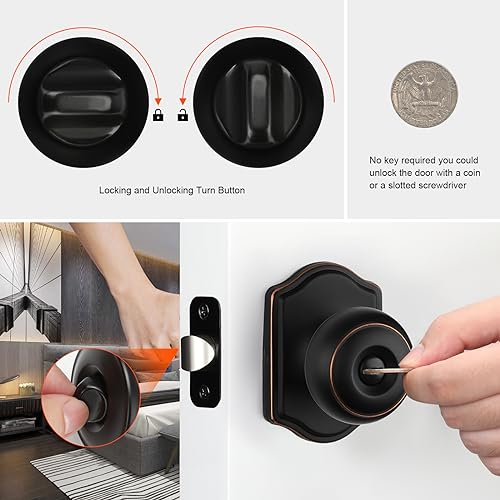 Haidms Oil Rubbed Bronze Door Knobs Interior, Privacy Interior Door knobs, Bronze Indoor Doorknobs for Bedroom or Bathroom (6 Pack) - Image 5