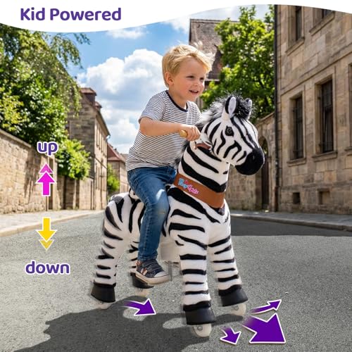 Image of PonyCycle Zebra Kids Ride on Toys Kids Scooters Classic Model U (with Brake / 36 inch Height /Size 4 for Age 4-8) Pony Cycle Ride on Zebra Plush Toy Stuffed Animal Toy Model Ux468