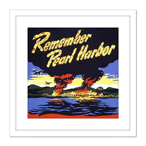 Artery8 War WWII USA Remember Pearl Harbor Fight Work Advert 9X9 Inch Square Wooden Framed Wall Art Print Picture with Mount