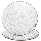 [Clear Hammered With Gold Rim 8 Pack] 13'' Charger Plates Clear Hammered With Gold Rim Plastic Heavy Duty Disposable Dinner Chargers Serveware Dishes Platters Tableware for parties, Weddings
