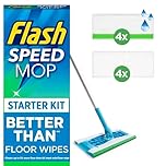 Flash Speedmop Floor Cleaner Starter Kit, Fast Easy & Hygienic (1 Handle + 4 Wet & 4 Dry Refills), Trap & Lock Daily Dirt, Grease & Grime Without Getting Down On Your Knees