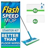 Flash Speedmop Floor Cleaner Starter Kit, Fast Easy & Hygienic (1 Handle + 4 Wet & 4 Dry Refills), Trap & Lock Daily Dirt, Grease & Grime Without Getting Down On Your Knees
