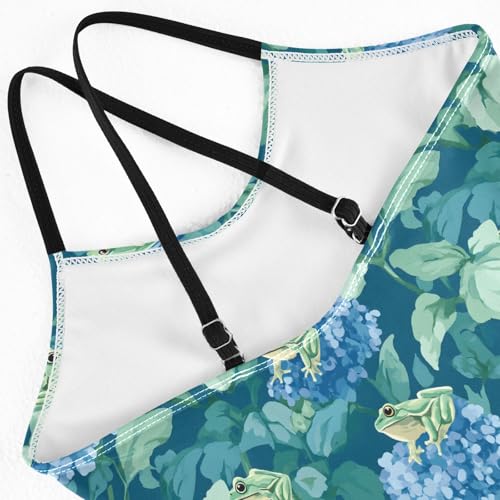senya Girls Swimsuits One-Piece Swimwear Tie Bathing Suit Beach Summer Round Neck 7-8T Green Frog Blue Hydrangea Pattern4