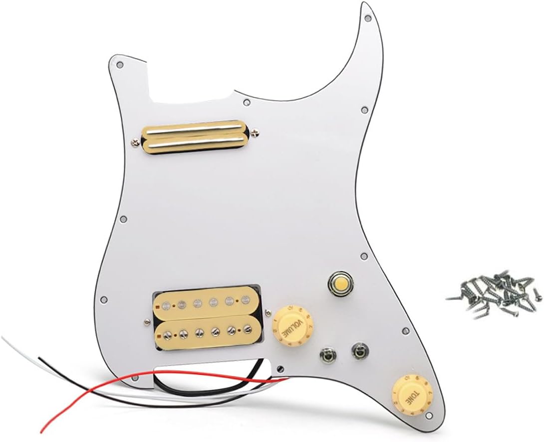 Electric Guitar White 3Ply Pickguard Cream SH Pickup with Singlecut Wiring Loaded Prewired Pickguard Swith Control Scratchplate for Fender Strat Guitar