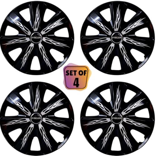 Image of Prigan Wheel Cover for TATA TIGOR 14 Inch Silver Black Wheel Cap (Available in 12,13,14,15,16,17 Inch) (Set of 4 Pcs) (Press Fitting) Model- Firebolt Silver Black-14
