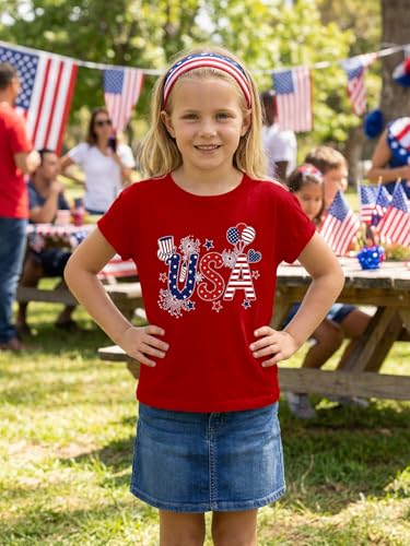 Image of YHHR Boys Girls USA Shirt 250 Anniversary Shirt for Girl 4th of July Shirts Toddler American Flag Patriotic Tee 5-12 Years