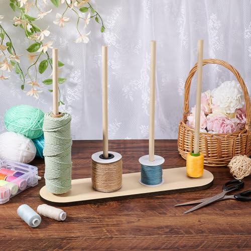 Image of PH PandaHall Wooden Ribbon Rack Storage Ribbon Organizer Spool Holder Wire Spool Stand Holder for Sewing Craft Mesh Wreath Crochet Thread Tulle Roll Florist Arts Wrapping Gift, 14.2x3.8x11.8inch