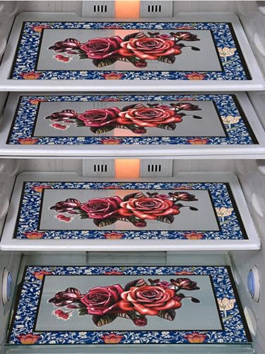 Image of DakshyaIndustries Pack of 4 PVC Printed Fridge Mat /Refrigerator Mat (Blue)