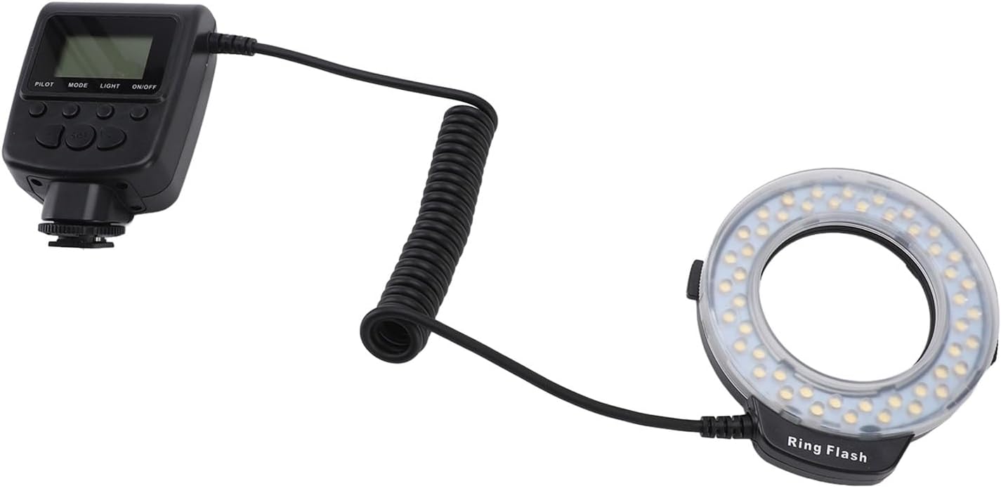 Dpofirs LED Ring Flash, Plastic LCD Screen 7 Levels 4 Lighting Modes Ring Flash Macro with Diffuser for DSLR Cameras