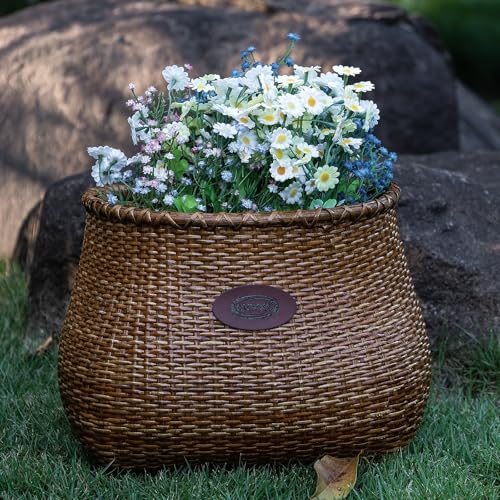 Image of CXWXC Bike Basket - Handmade Rattan Bike Baskets for Girls Women - Front Bicycle Bike Basket with Coffee Cup Holder for Beach Cruiser, Scooter, Ebike