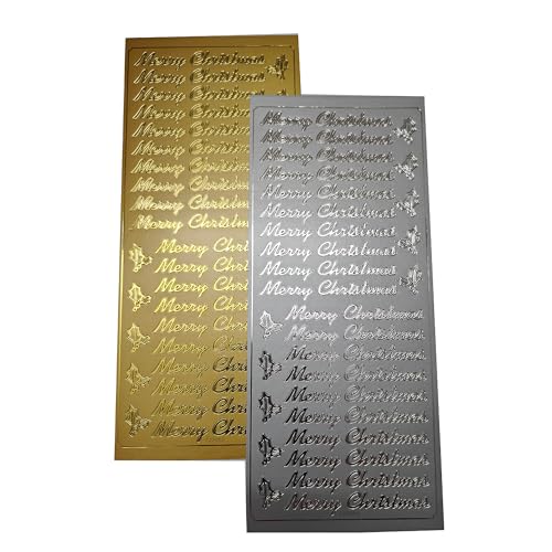 2 Sheets Gold and Silver Merry Christmas Peel Off Stickers