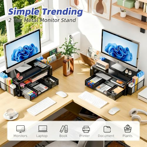 Simple Trending Desk Organizer and Accessories, Monitor Stand Riser, Black - image 8