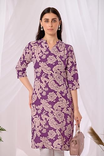 Image of Sidhidata Rayon Floral Printed Kurti | Straight Kurti for Girls | Women's Casual Printed Kurta | Kurti for Women (Kurti Olivia)