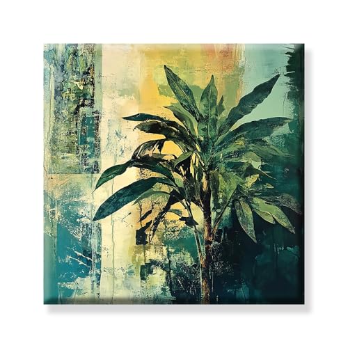 Image of Exsha Abstract Green Plant Foliage Canvas Wall Painting|Modern Tropical Leaves Paintings for Living Room, Bedroom, Office, Balcony Decor|Contemporary Nature Art Print for Wall Decoration|20x20 Inch