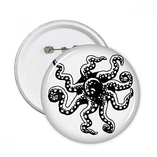 Pins badge bouton octopus noir illustration marine ronde L pour decoration vetements