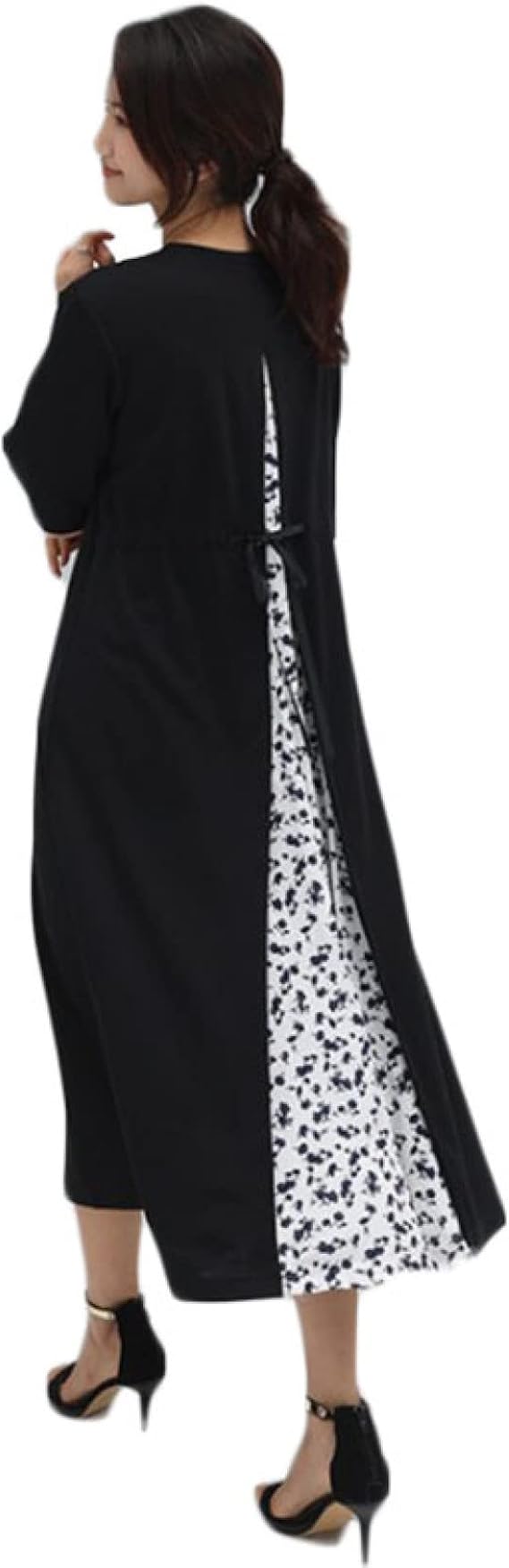 Amazon Co Jp ワンピース 春 きれいめ ロング 春 40代 きれいめ ロング丈 マキシ丈 お呼ばれ 半袖 レディース Aライン きれいめ ゆったり 体型カバー マタニティ 上品 ベージュ 黒 ブルー カラー Free Size 花柄 リボン 切り替え スリットレイヤードワンピース 通勤