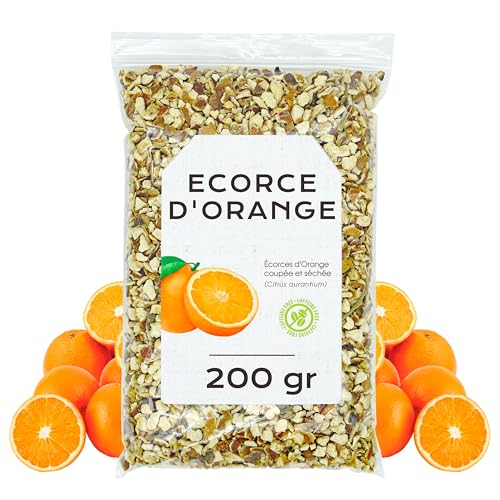 Écorces de Orange 200gr - Séchées et Coupées pour Infusion ou Cuisine - Qualité Alimentaire - Thé en Vrac