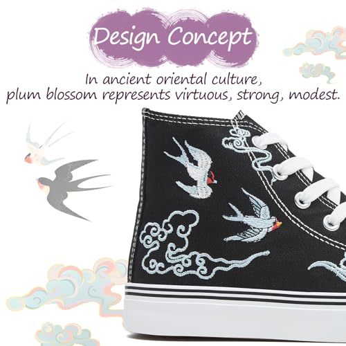 Image of kufeiti Women's High Top Canvas Sneakers Casual Walking Shoes | embroidered,breathable canvas upper,lace up high top,non slip,easy match
