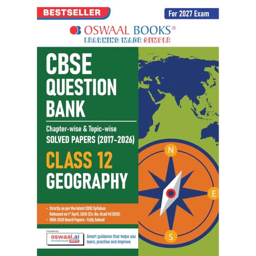 Image of Oswaal CBSE Class 12 Geography Question Bank | Chapter & Topic-wise Solved Papers (2017-2026) | Based on Syllabus (April 2026) | Includes 2026 Papers | For 2027 Exam
