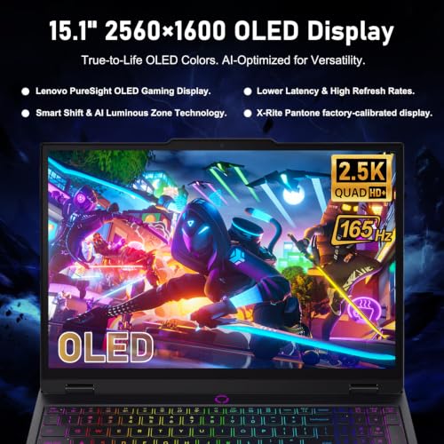 Image of Lenovo Legion 5 5070 Gaming OLED Laptop, Intel Core i9-14900HX, RTX 5070, 15.1 inch QHD+ OLED 165Hz Top 1000nits, 32GB DDR5, 1TB SSD, 24-Zone RGB Backlit, Wi-Fi 7, w /Bundle