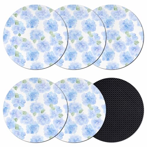 Coasters Set of 6, Blue Spring Floral Round Drink Coasters for Coffee Table Decor, Spring Blooms Botanical Seasonal Absorbent Cup Coaster for Housewarming Gift/Home Décor, 4 Inches
