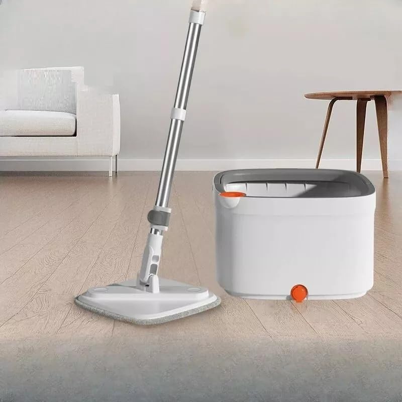 360 Spinning Mop Bucket Set with Spinning Wringer, Mop and Wringer Set, Microfibre Mop and Bucket. 2 Reusable Pads Supplied, Suitable for all Floor Types