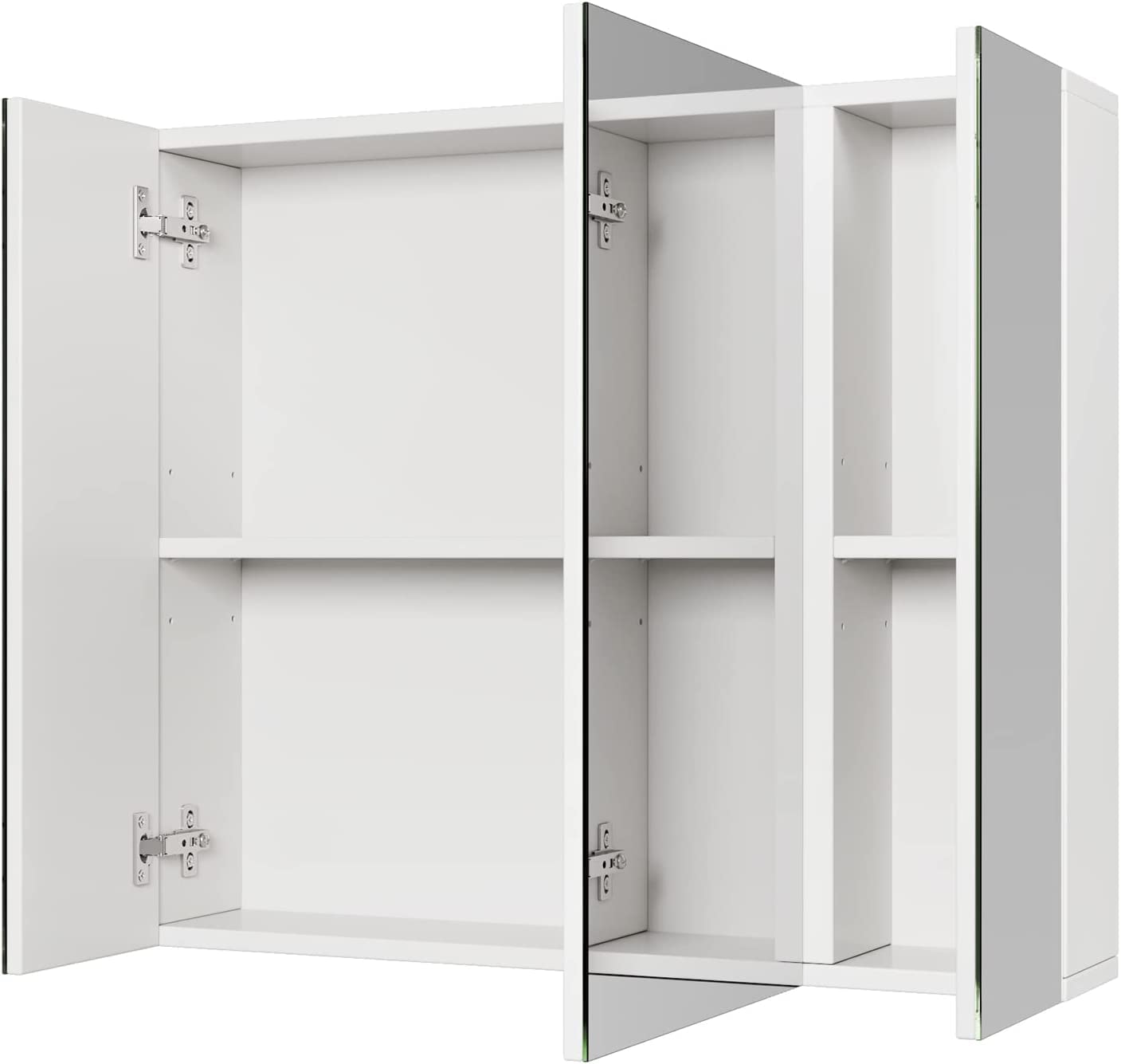 FOREHILL 70x60cm Armario Espejo Baño, Armario Baño Pared, Armario Baño | Armario Colgar de Pared con 4 Compartimentos, 3 Puertas, Blanco, 70x15x60cm