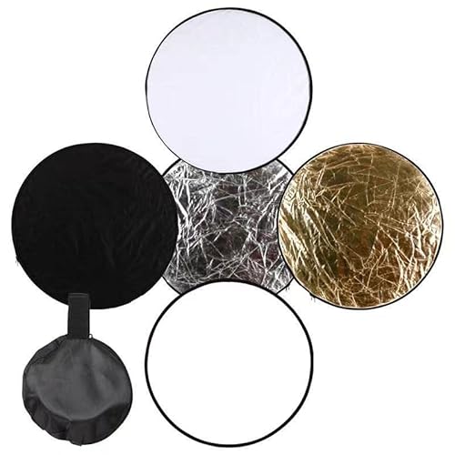 Reflector De Fotografía, Difusor De Reflector De Luz 5 En 1 Reflector Circular Plegable Multidisco Suave Plata Oro Blanco Y Negro Redondo Plegable Multi Reflector Portátil Para Fotografía(30cm)
